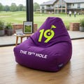 The 19th Hole branded bean bag — purple and lime custom print