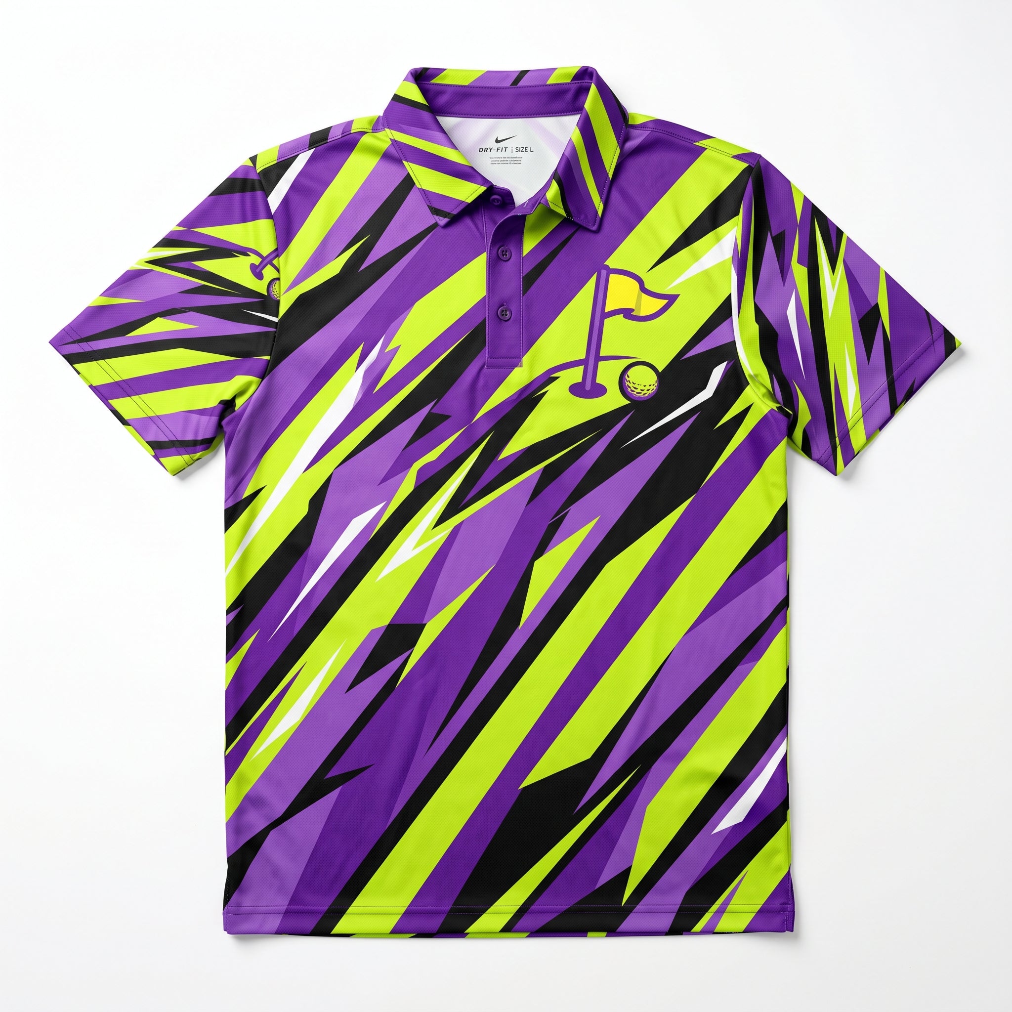 Custom Sublimation Golf Shirt Mens bold purple lime design