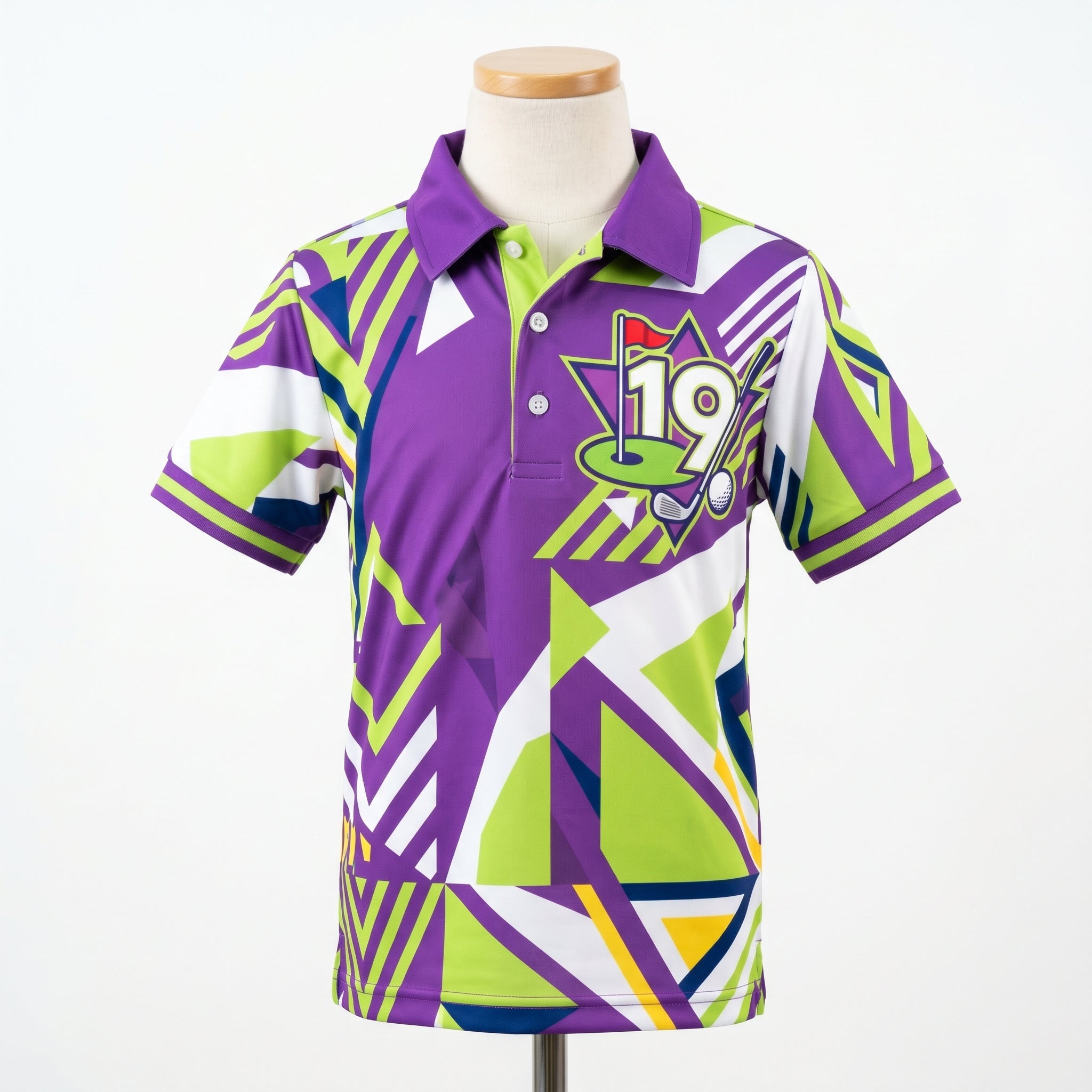 Custom Sublimation Golf Shirt Kids bold geometric design