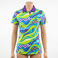 Custom Sublimation Golf Shirt Ladies purple lime wave pattern