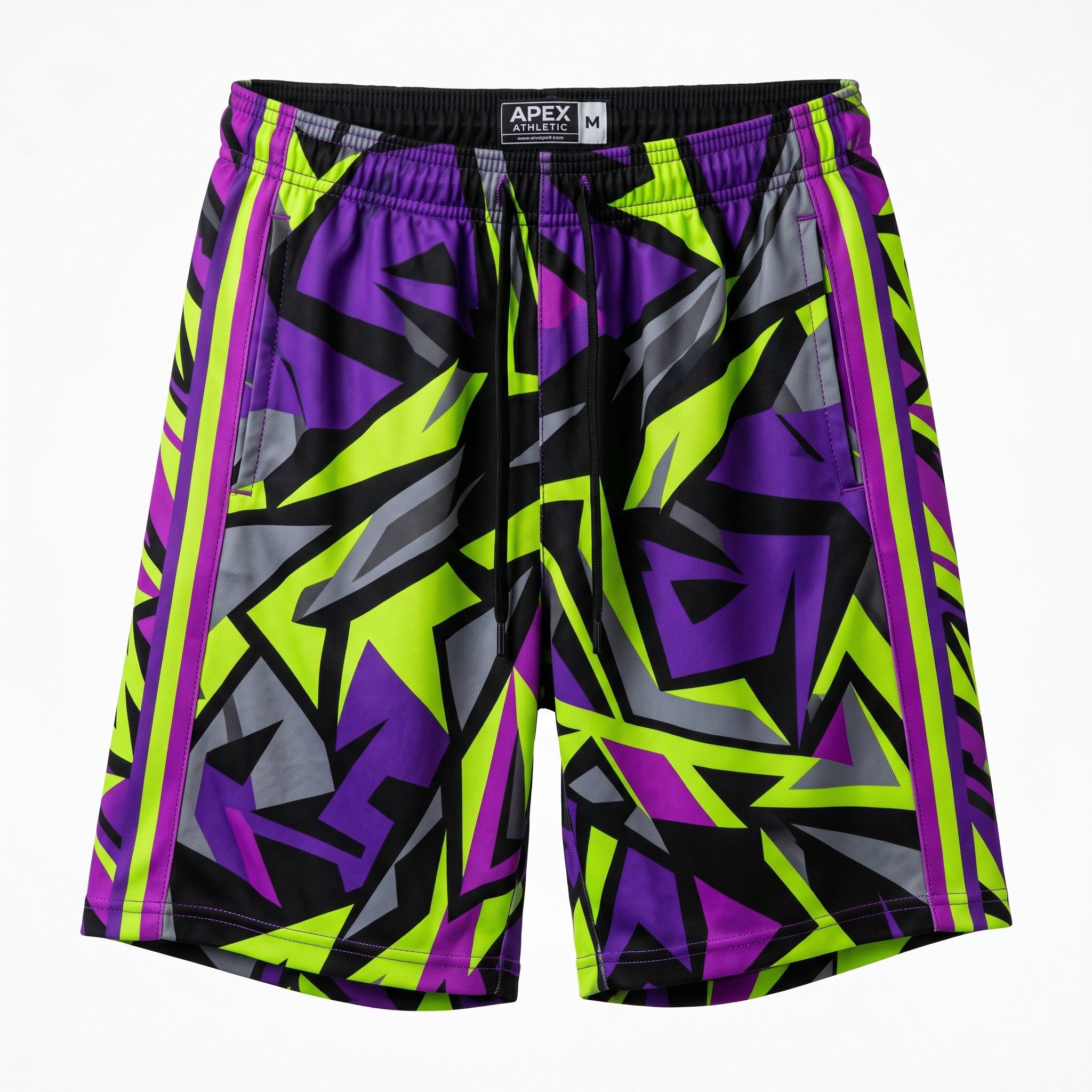 Custom Sublimation Shorts Mens purple lime stripe