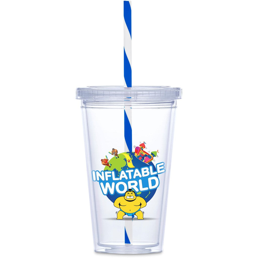 Malibu Double-Wall Plastic Tumbler & Straw - 470ml - Blue