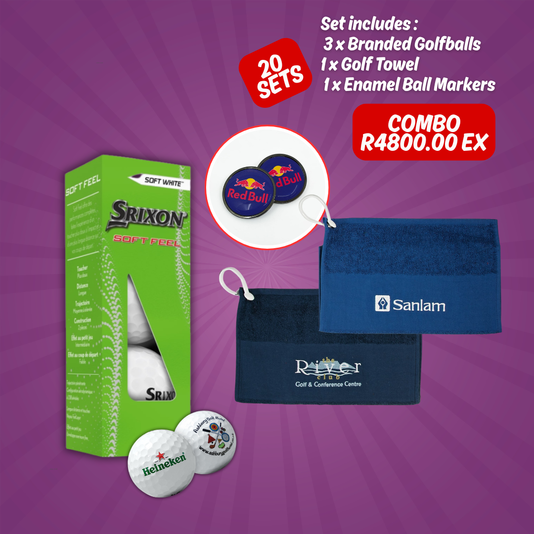 Golf Day Player Set — Golf Balls, Towel & Ball Marker — 20 Sets