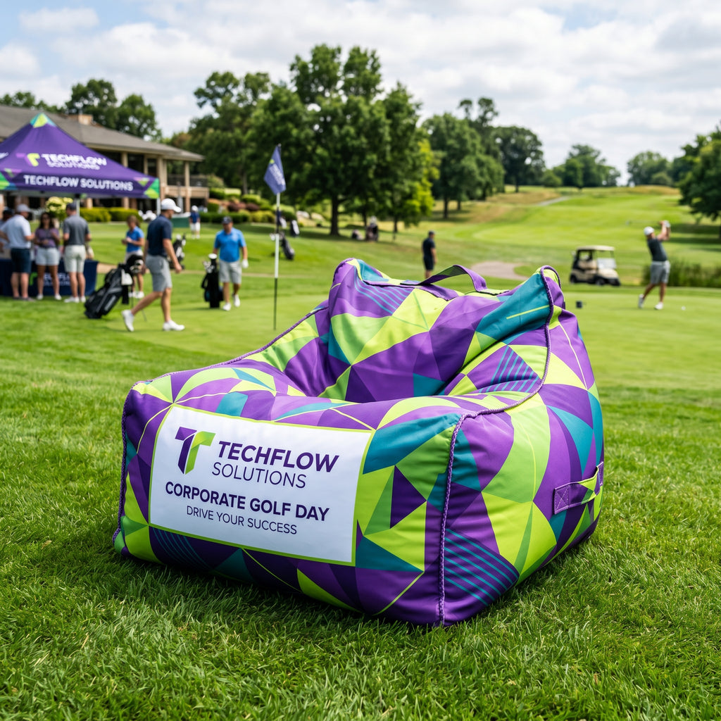 Custom Branded Sublimated Outdoor Bean Bag at corporate event