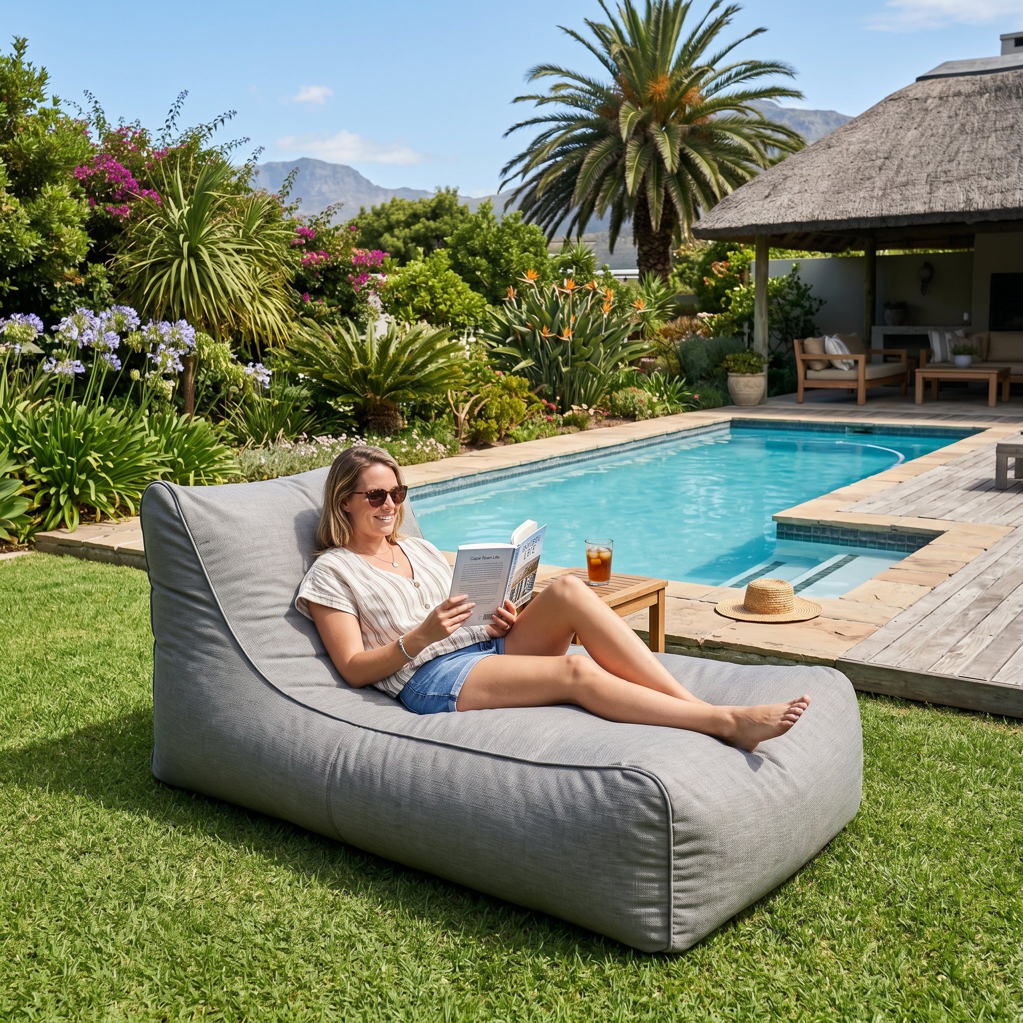 Outdoor Oversized Bean Bag Lounger — poolside lifestyle