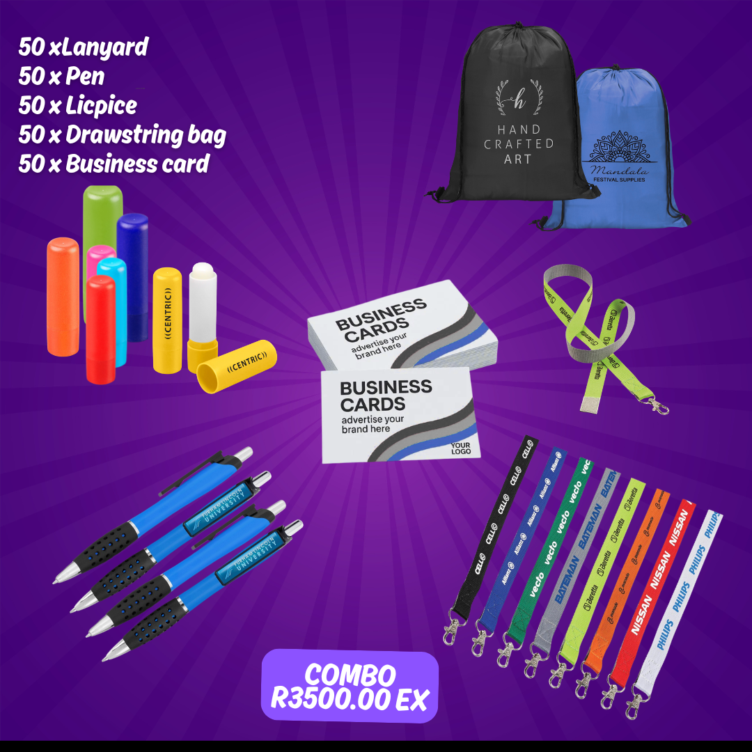 Lanyard, Pen, Lip Ice, Bag & Business Card Combo — 50 Sets